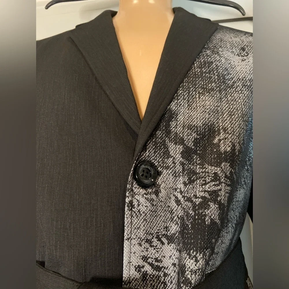Geranx Men’s Style~Asymmetric~Color Block~Graphic~Belt~Trench/Suit Coat~Size XL - Picture 4 of 16